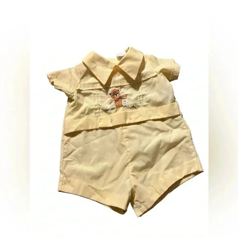 Classic Cream Teddy Embroidered Boys' One-Piece